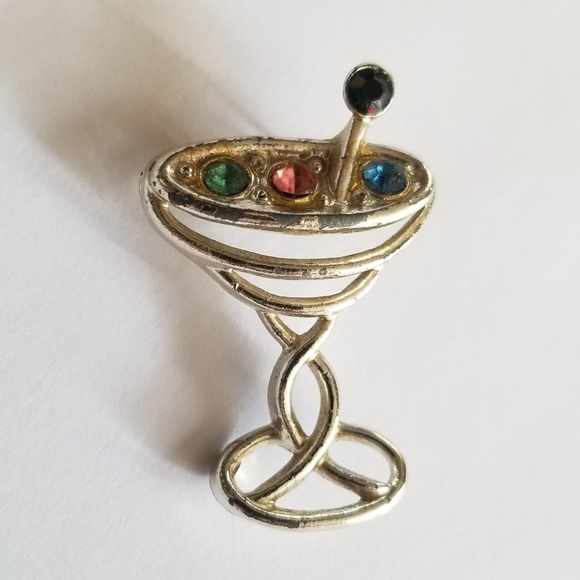 Vintage Jewelry - Relisted - Vintage martini brooch pin colorful rhinestones drink